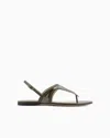 Giorgio Armani Flache Zehensandalen Aus Leder Und Veloursleder In Grün