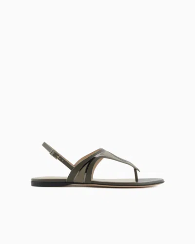 Giorgio Armani Flache Zehensandalen Aus Leder Und Veloursleder In Grün