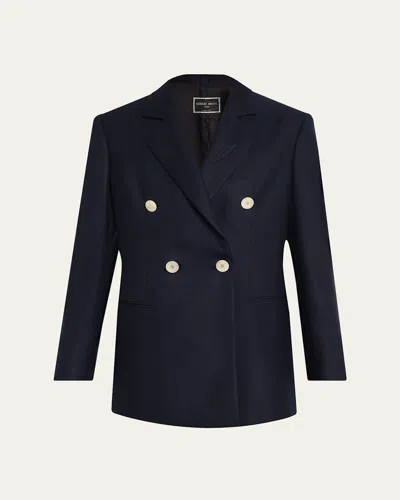 Giorgio Armani Flanella Cashmere Double-breasted Blazer In Blue
