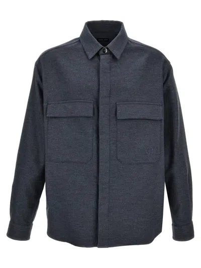 Giorgio Armani Flannel Overshirt In Blue