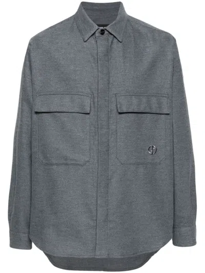 Giorgio Armani Flannel Overshirt In Blue