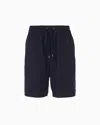 Giorgio Armani Flat Front Bermuda Shorts Made Of Lyocell Canvas And Cotton In Navy_blue