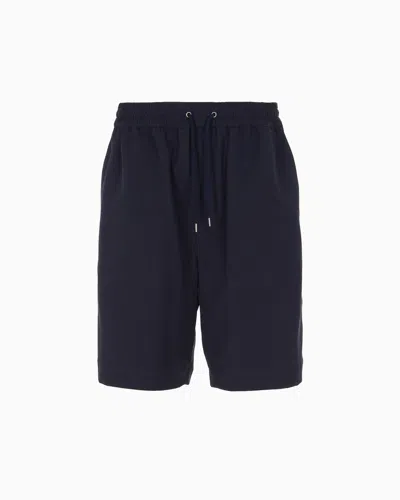 Giorgio Armani Flat Front Bermuda Shorts Made Of Lyocell Canvas And Cotton In Navy_blue