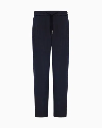 Giorgio Armani Flat-front Trousers In Chevron Jacquard Viscose In Blue