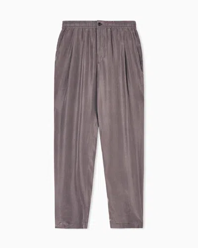 Giorgio Armani Flat-front Trousers In Faded Lyocell Canvas In Brown