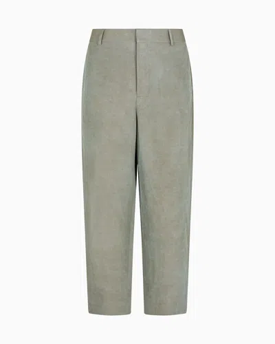 Giorgio Armani Flat-front Trousers In Iridescent Linen Twill In Gray