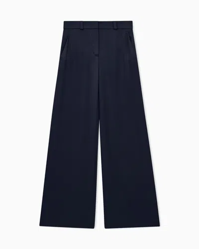 Giorgio Armani Flat Front Trousers In Silk Cady With A Hidden Side Pleat In Blue
