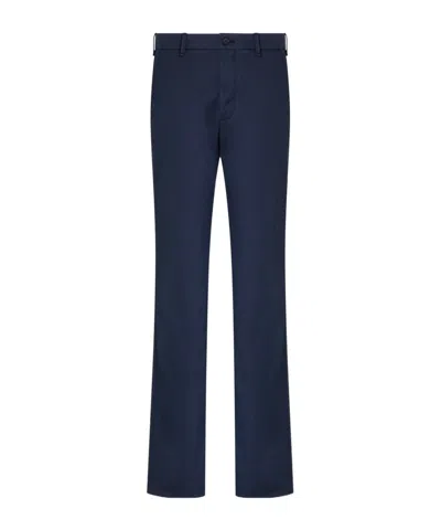 Giorgio Armani Flat-front Trousers In Stretch-cotton Gabardine In Black