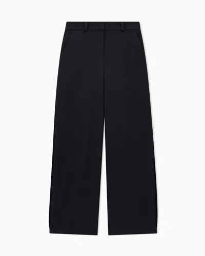 Giorgio Armani Flat Front Tuxedo Wool Trousers With A Hidden Side Pleat In Black