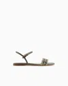 Giorgio Armani Flat Leather Sandals With Sautage Detail In Green