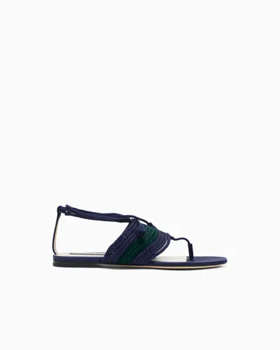 Giorgio Armani Flat Thong Sandals In Passementerie In Blue