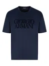 Giorgio Armani Flocked-logo Cotton T-shirt In Blue