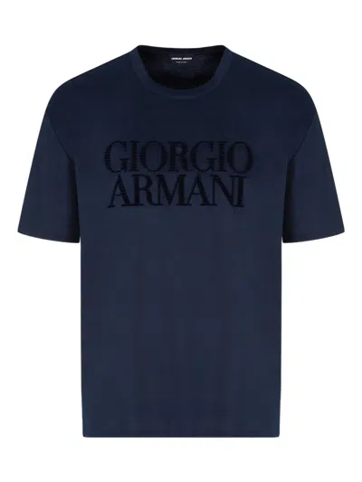 GIORGIO ARMANI FLOCKED-LOGO COTTON T-SHIRT