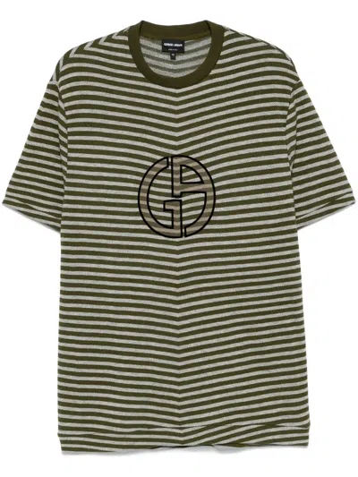 Giorgio Armani Flocked-logo T-shirt In Green