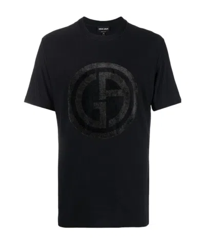 Giorgio Armani Flocked T-shirt In Black