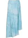 Giorgio Armani Watercolor Floral Silk Wrap Asymmetric Skirt In Blue