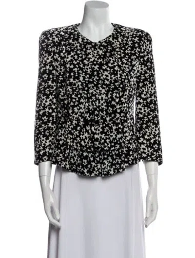 Pre-owned Giorgio Armani Floral Print Crew Neck Blouse In Black