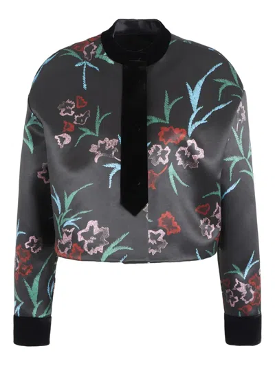 Giorgio Armani Floral-print Cropped Jacket In Multi
