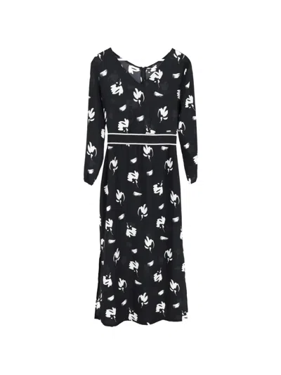 Pre-owned Giorgio Armani Floral-print Midi Dress In Black