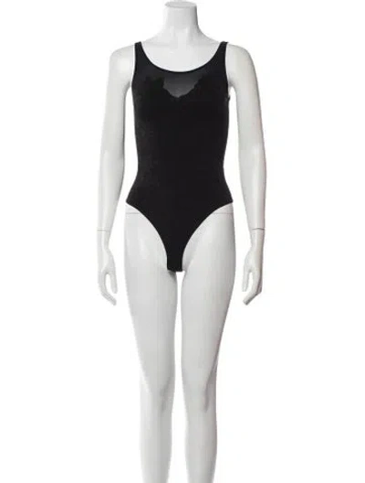 Pre-owned Giorgio Armani Floral Print Scoop Neck Bodysuit In Black