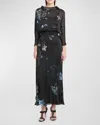 Giorgio Armani Official Store Silk Charmeuse Long Dress In A Floral Print In Solid Black