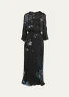 Giorgio Armani Official Store Silk Charmeuse Long Dress In A Floral Print In Solid Black