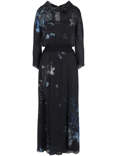 GIORGIO ARMANI FLORAL-PRINT SILK MAXI DRESS