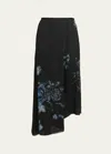 Giorgio Armani Official Store Silk Charmeuse Organza Asymmetric Skirt With A Floral Print In Solid Black