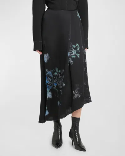 GIORGIO ARMANI FLORAL PRINT SILK WRAP-EFFECT MIDI SKIRT