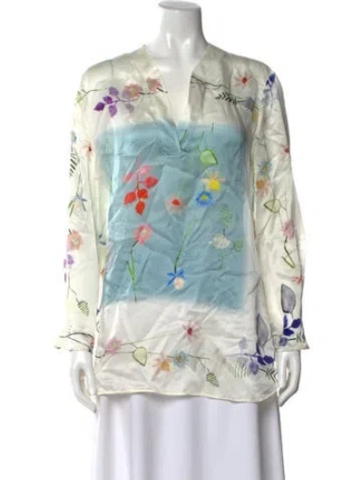 Pre-owned Giorgio Armani Floral Print V-neck Blouse In Neutral
