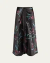Giorgio Armani Floral Printed Maxi Silk Skirt With Pleated Center Panel In Blackmulti