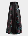 GIORGIO ARMANI FLORAL PRINTED MAXI SILK SKIRT WITH PLEATED CENTER PANEL