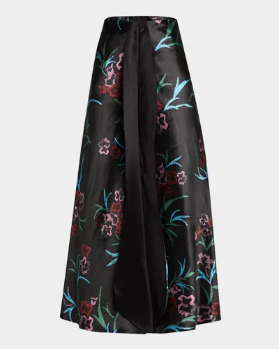 GIORGIO ARMANI FLORAL PRINTED MAXI SILK SKIRT WITH PLEATED CENTER PANEL