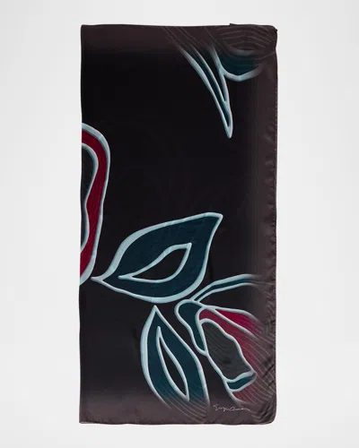 Giorgio Armani Floral Silk Woven Foulard In Black
