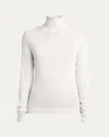 Giorgio Armani Floral Stitched Cashmere Silk Turtleneck Sweater In Solid White