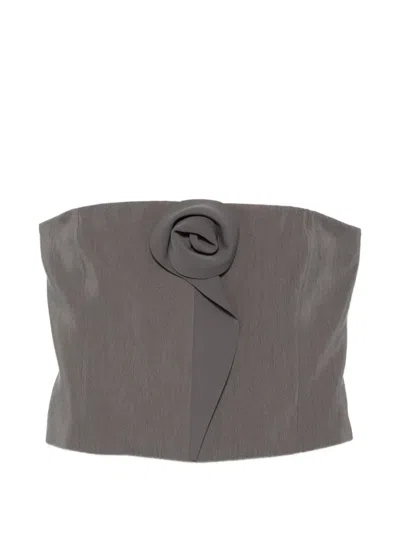 Giorgio Armani Floral-appliqué Strapless Top In Brown