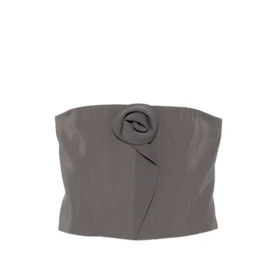 Giorgio Armani Floral-appliqué Strapless Top In Brown
