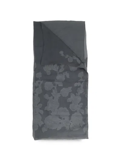 Pre-owned Giorgio Armani Floral-embroidered Scarf In Gray