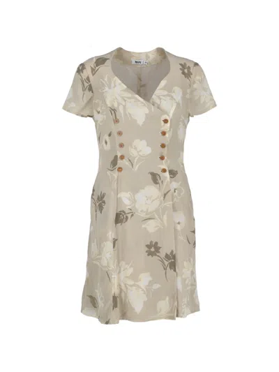 Pre-owned Giorgio Armani Floral-print Double-breasted Dress In Neutral