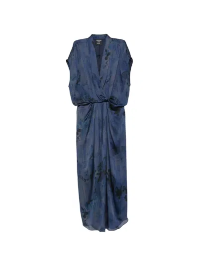 Giorgio Armani Floral-print Midi Dress In Blue