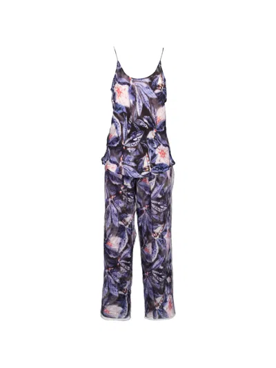 Pre-owned Giorgio Armani Floral-print Wide Trousers Set In Purple