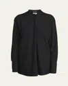 Giorgio Armani Fluid Wool Button Down Shirt In Solid Black