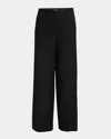 Giorgio Armani Wide-leg Silk Trousers With Rhinestone Details In Solid Black
