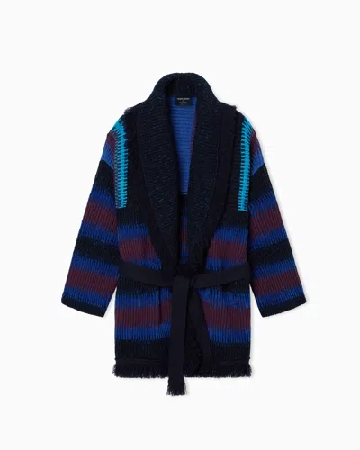 Giorgio Armani For Alanui Cashmere Blend Cardigan In Blue