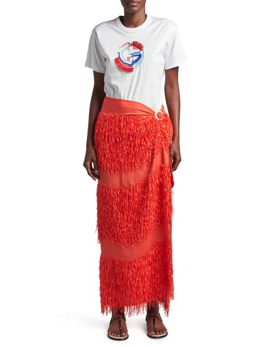 Giorgio Armani Fringe Sarong Maxi Skirt In Orange