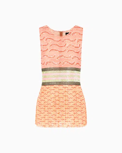 Giorgio Armani Fringed Embroidered Tulle Top In Pattern