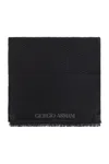 Giorgio Armani Herringbone Motif Black Scarf With Frayed Edges In Black