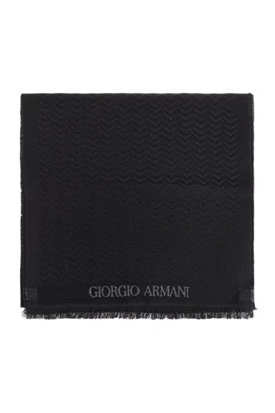 GIORGIO ARMANI GIORGIO ARMANI LOGO-INTARSIA FRINGED SCARF