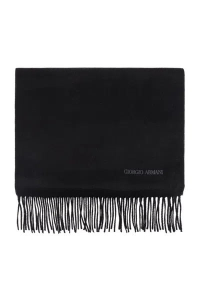GIORGIO ARMANI GIORGIO ARMANI LOGO EMBROIDERED FRINGED SCARF