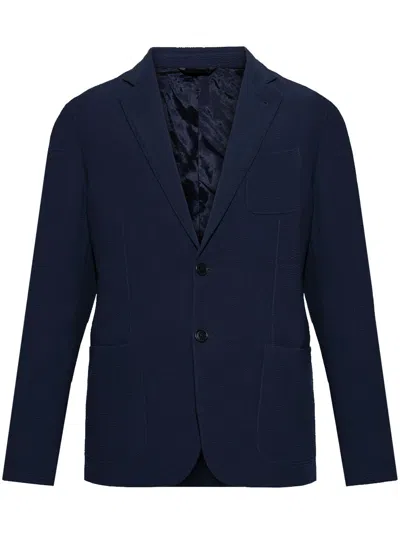 Giorgio Armani Textured Wool Patch Pocket Blazer In Blue